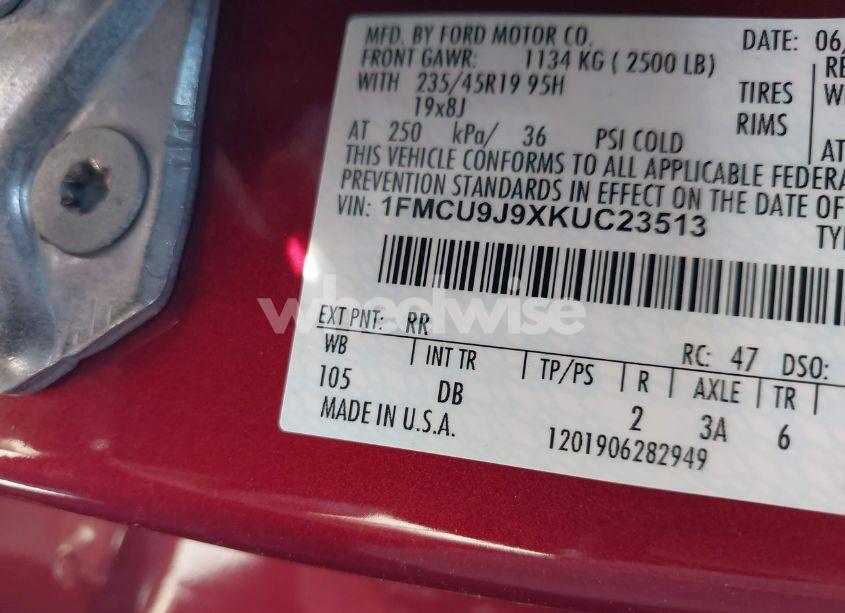 Photo 9 of 2019 Ford Escape TITANIUM (VIN 1FMCU9J9XKUC23513)