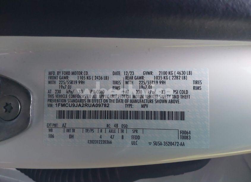 Photo 9 of 2024 Ford Escape PLATINUM (VIN 1FMCU9JA2RUA09782)