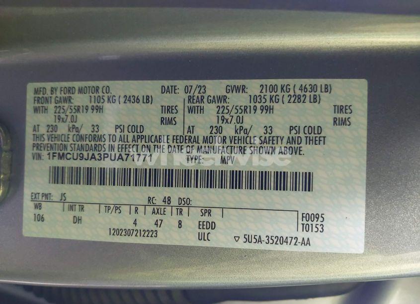 Photo 9 of 2023 Ford Escape PLATINUM (VIN 1FMCU9JA3PUA71771)