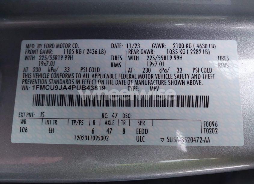 Photo 9 of 2023 Ford Escape PLATINUM (VIN 1FMCU9JA4PUB43819)