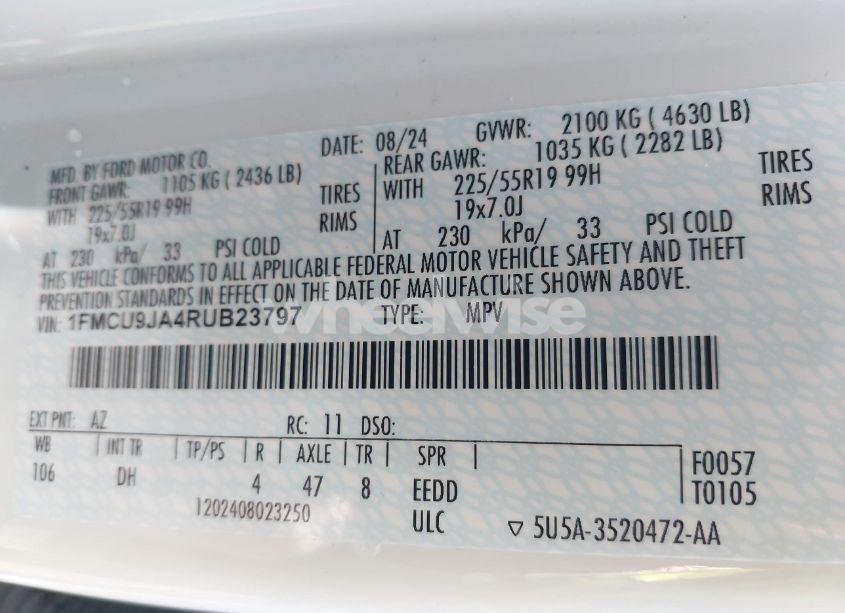 Photo 9 of 2024 Ford Escape PLATINUM (VIN 1FMCU9JA4RUB23797)