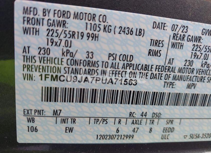 Photo 9 of 2023 Ford Escape PLATINUM (VIN 1FMCU9JA7PUA71563)