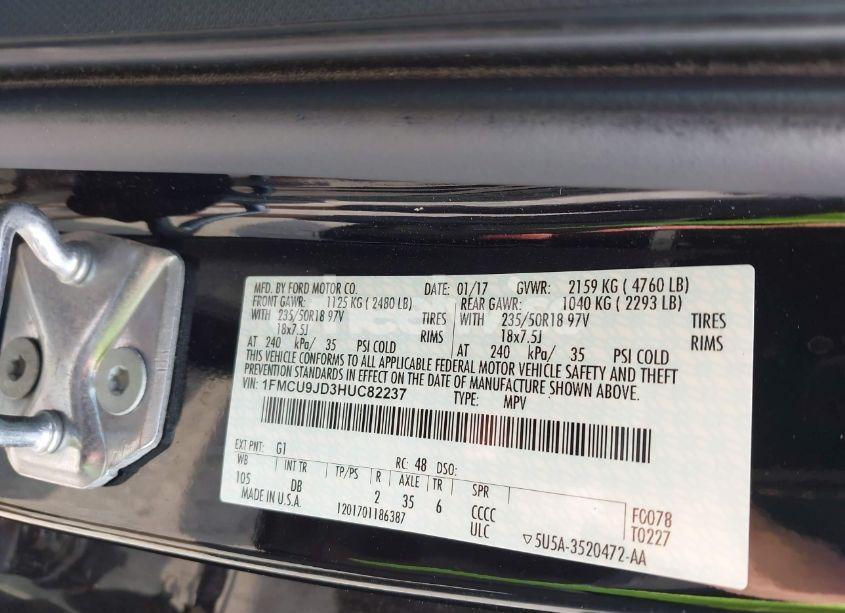 Photo 9 of 2017 Ford Escape TITANIUM (VIN 1FMCU9JD3HUC82237)