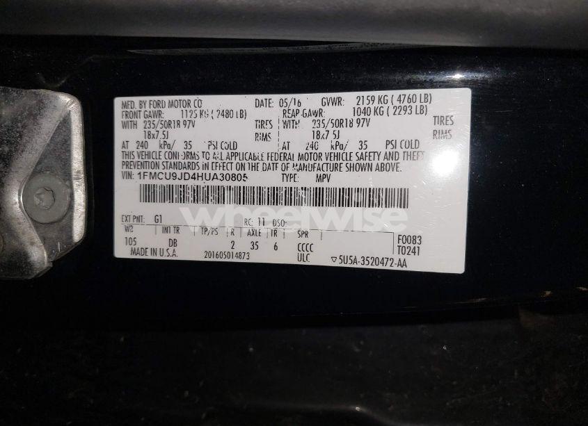 Photo 9 of 2017 Ford Escape TITANIUM (VIN 1FMCU9JD4HUA30805)