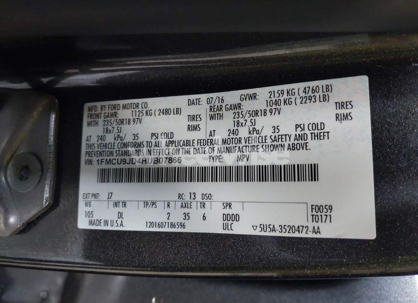 Photo 9 of 2017 Ford Escape TITANIUM (VIN 1FMCU9JD4HUB07866)