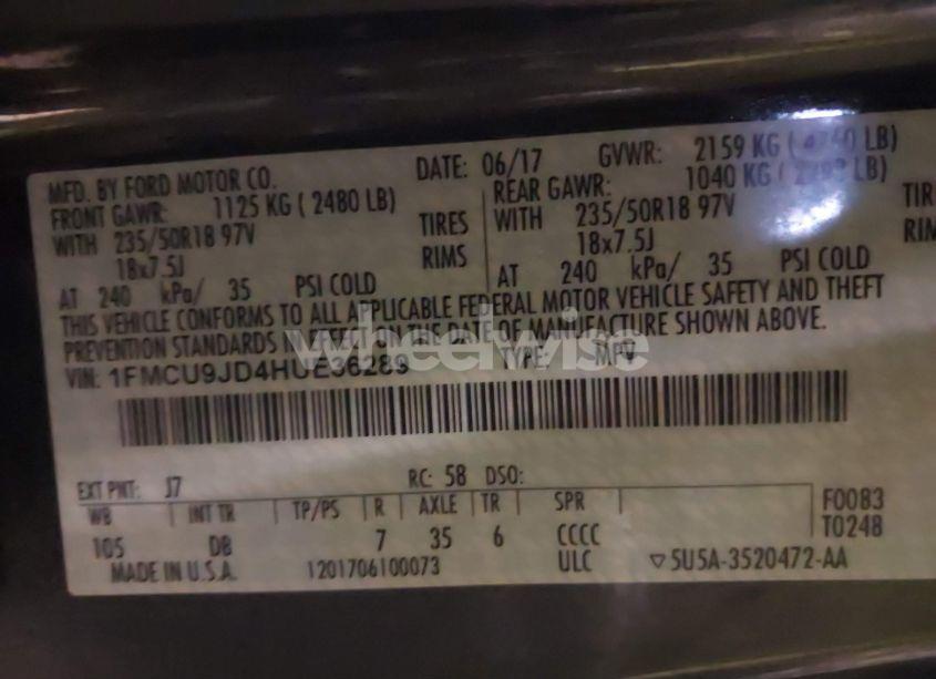 Photo 9 of 2017 Ford Escape TITANIUM (VIN 1FMCU9JD4HUE36289)