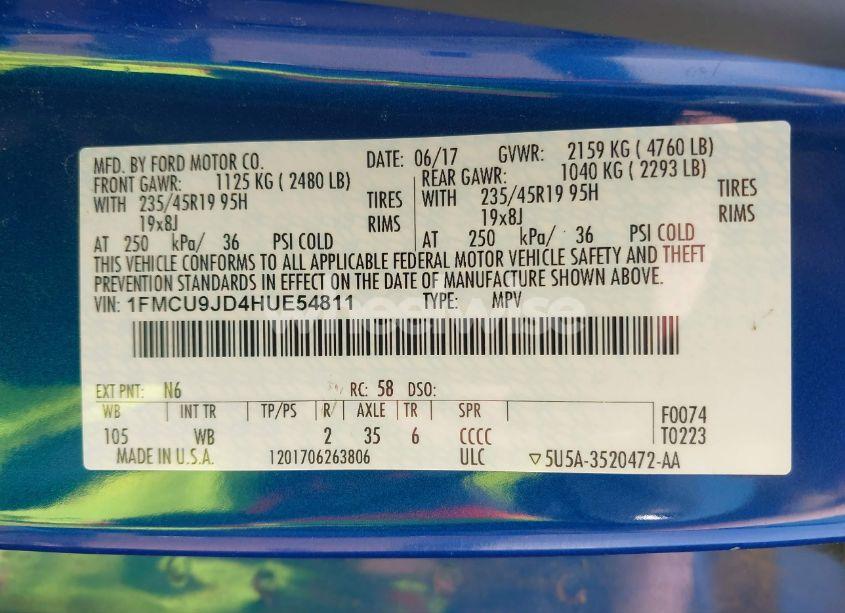 Photo 9 of 2017 Ford Escape TITANIUM (VIN 1FMCU9JD4HUE54811)