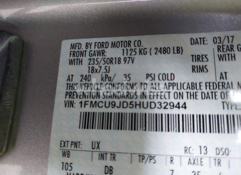 Photo 9 of 2017 Ford Escape TITANIUM (VIN 1FMCU9JD5HUD32944)