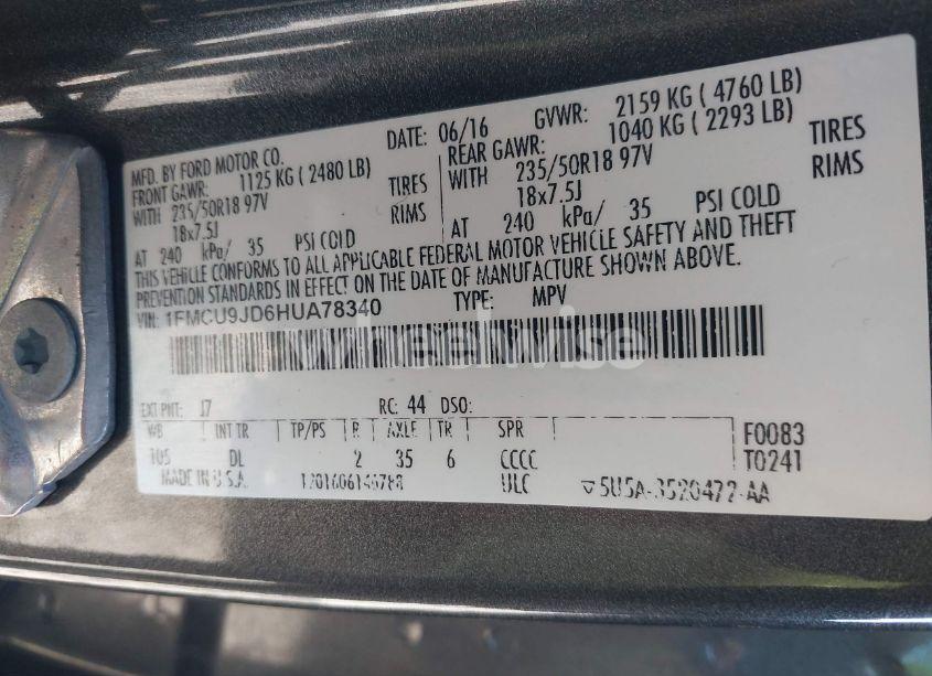 Photo 9 of 2017 Ford Escape TITANIUM (VIN 1FMCU9JD6HUA78340)