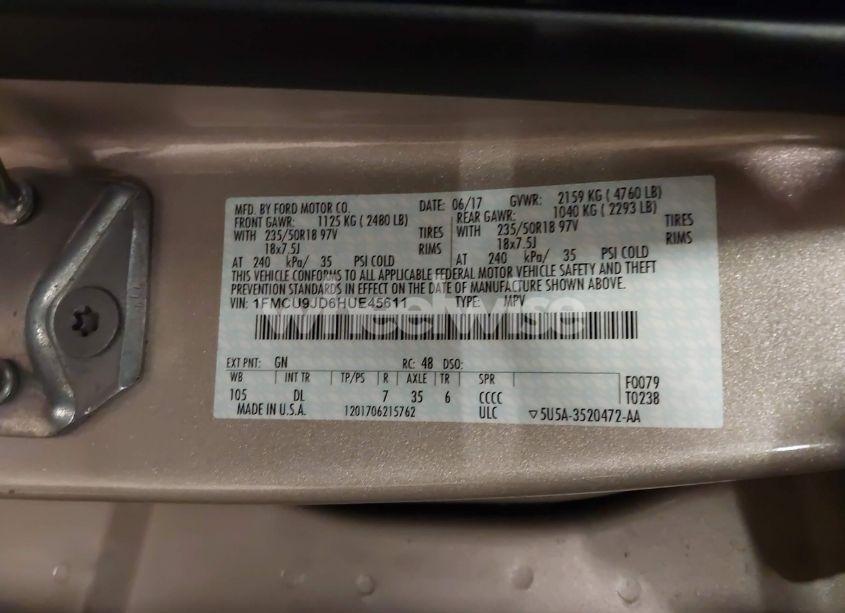 Photo 9 of 2017 Ford Escape TITANIUM (VIN 1FMCU9JD6HUE45611)