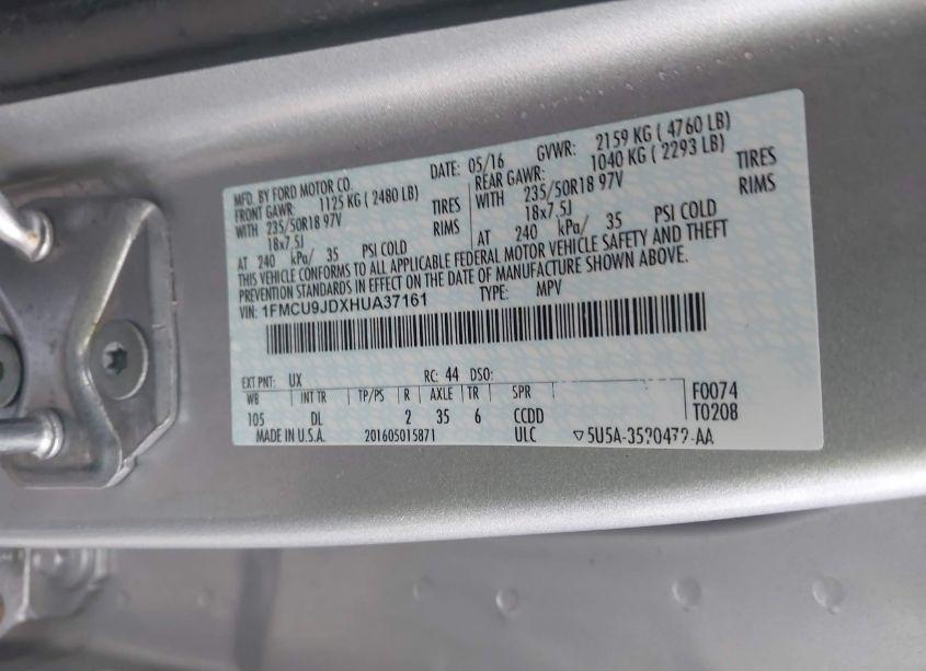 Photo 9 of 2017 Ford Escape TITANIUM (VIN 1FMCU9JDXHUA37161)