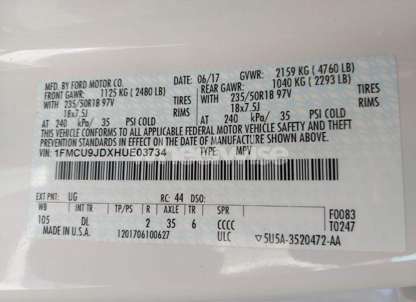 Photo 9 of 2017 Ford Escape TITANIUM (VIN 1FMCU9JDXHUE03734)