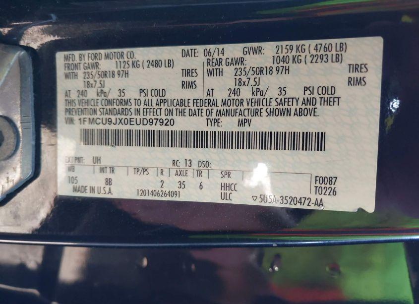 Photo 9 of 2014 Ford Escape TITANIUM (VIN 1FMCU9JX0EUD97920)