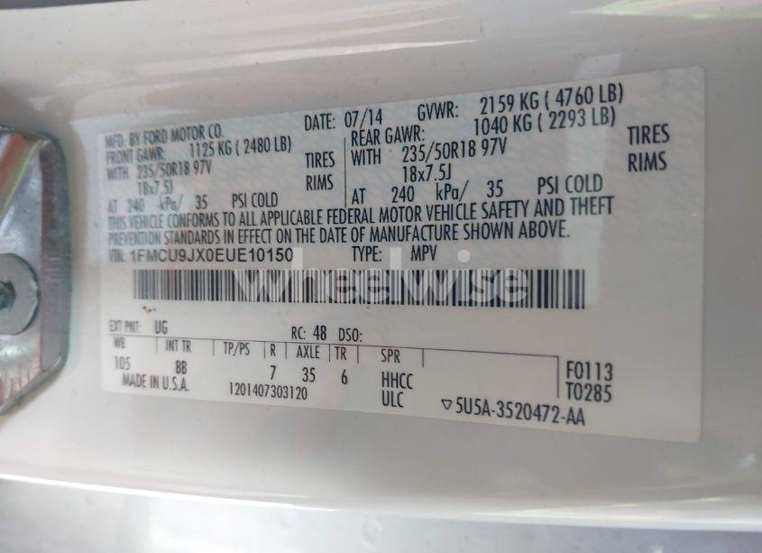 Photo 9 of 2014 Ford Escape TITANIUM (VIN 1FMCU9JX0EUE10150)