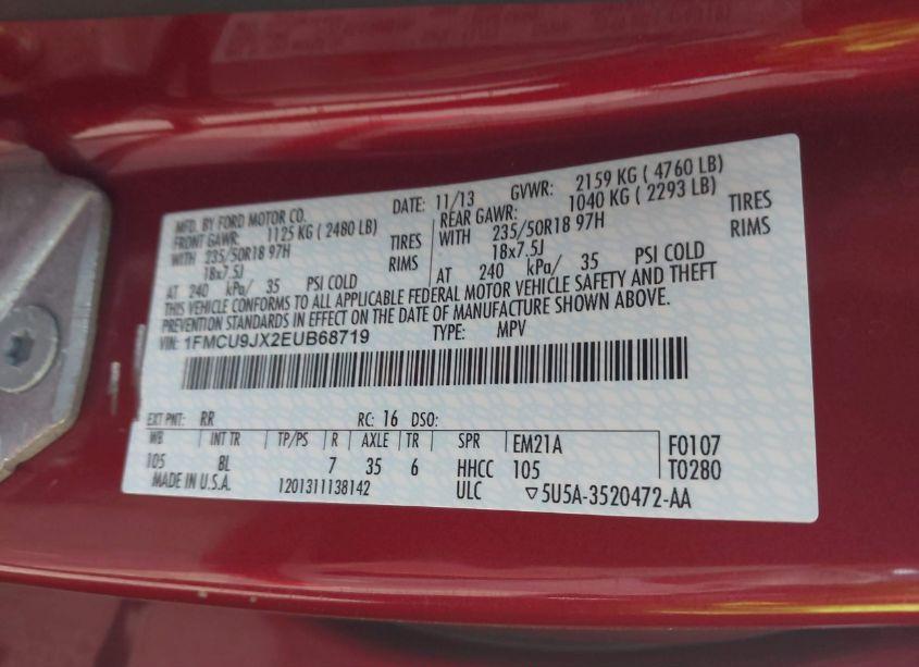 Photo 9 of 2014 Ford Escape TITANIUM (VIN 1FMCU9JX2EUB68719)