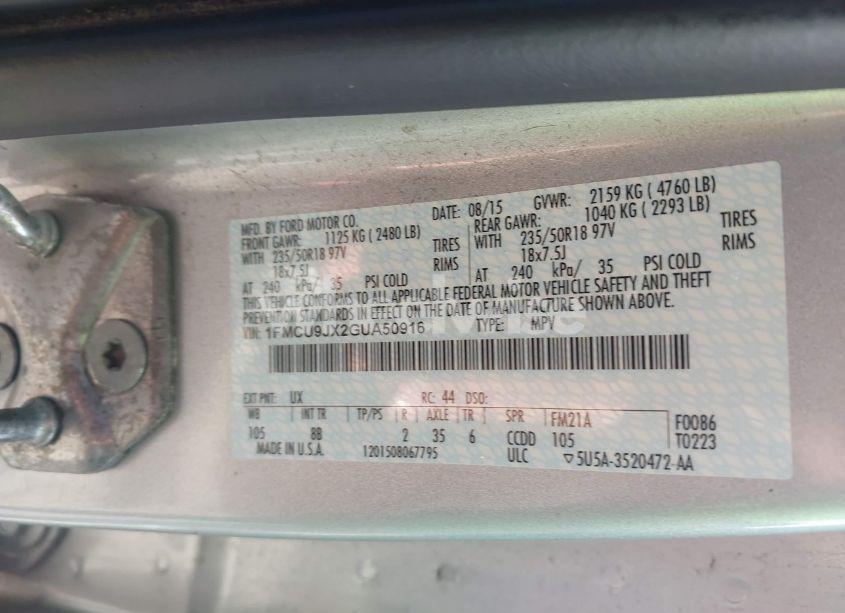 Photo 9 of 2016 Ford Escape TITANIUM (VIN 1FMCU9JX2GUA50916)