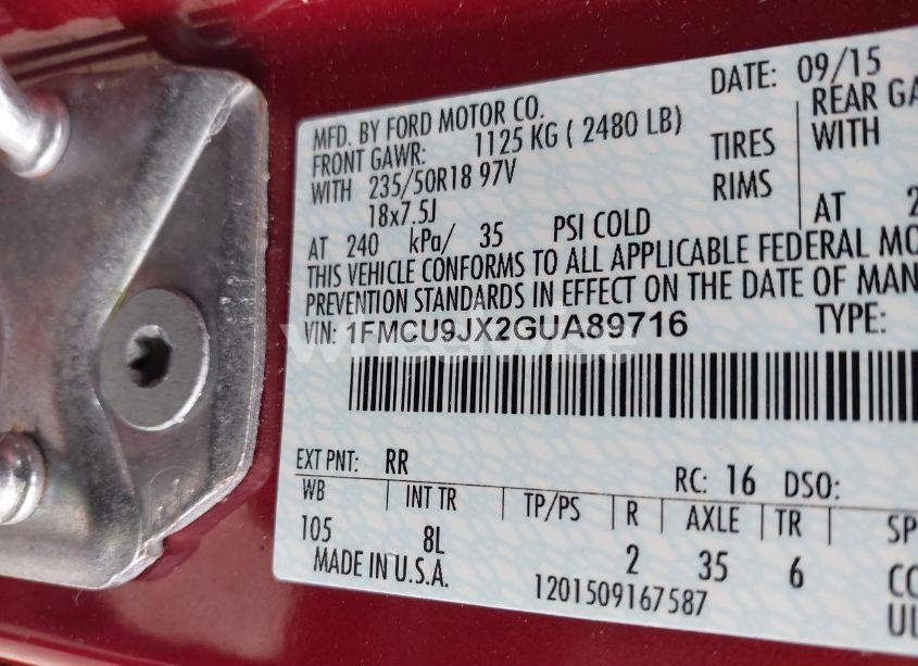 Photo 9 of 2016 Ford Escape TITANIUM (VIN 1FMCU9JX2GUA89716)