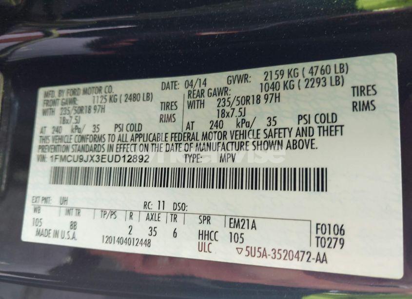 Photo 9 of 2014 Ford Escape TITANIUM (VIN 1FMCU9JX3EUD12892)