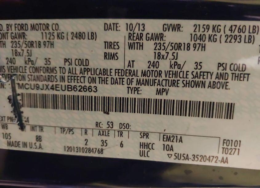 Photo 9 of 2014 Ford Escape TITANIUM (VIN 1FMCU9JX4EUB62663)