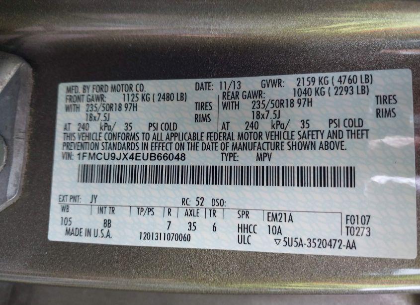 Photo 9 of 2014 Ford Escape TITANIUM (VIN 1FMCU9JX4EUB66048)