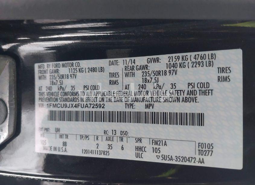 Photo 9 of 2015 Ford Escape TITANIUM (VIN 1FMCU9JX4FUA72592)