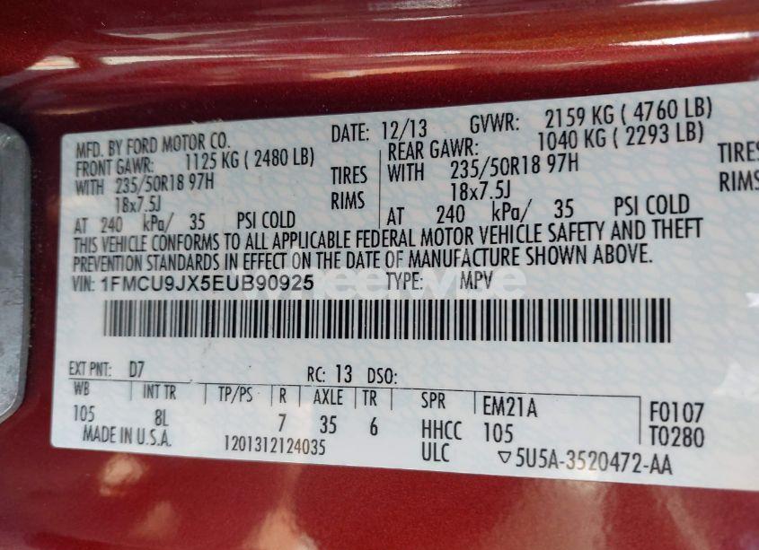 Photo 9 of 2014 Ford Escape TITANIUM (VIN 1FMCU9JX5EUB90925)