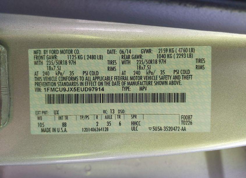 Photo 9 of 2014 Ford Escape TITANIUM (VIN 1FMCU9JX5EUD97914)