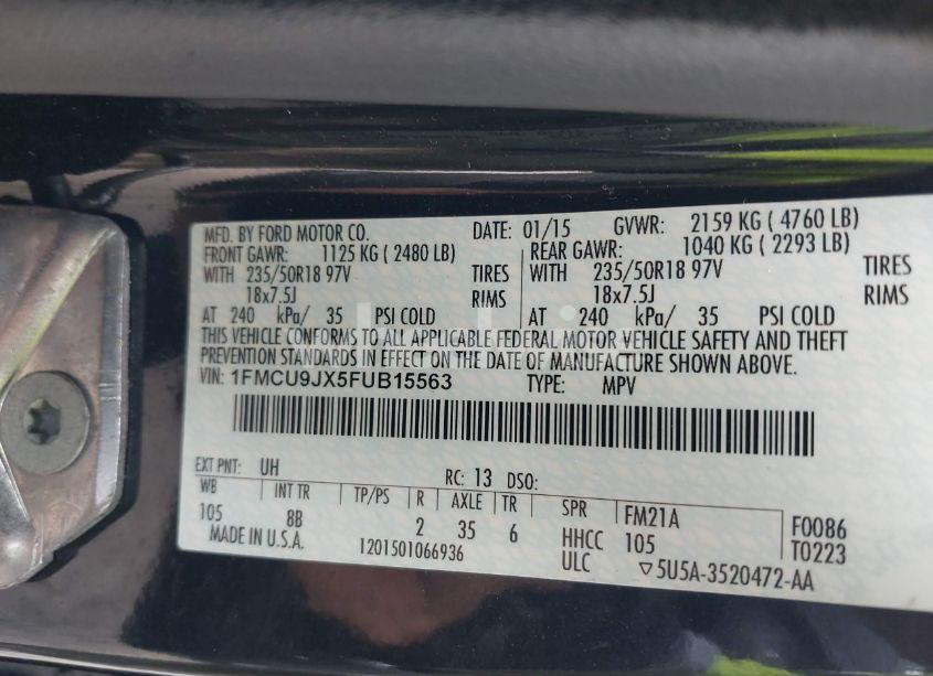 Photo 9 of 2015 Ford Escape TITANIUM (VIN 1FMCU9JX5FUB15563)