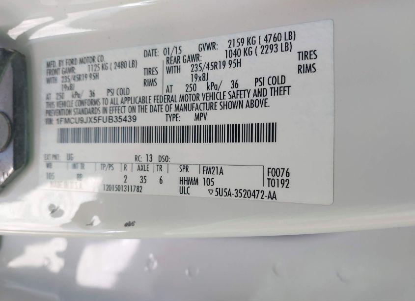 Photo 9 of 2015 Ford Escape TITANIUM (VIN 1FMCU9JX5FUB35439)