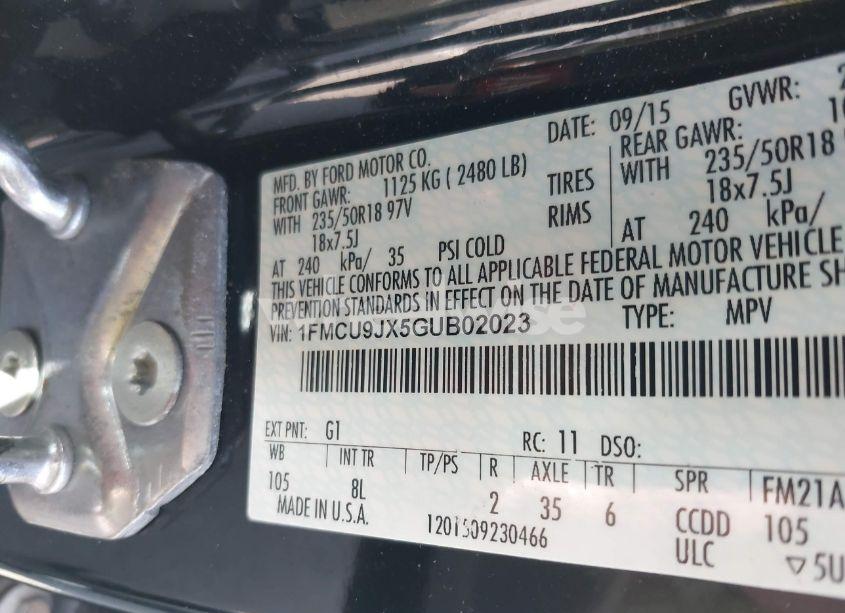 Photo 9 of 2016 Ford Escape TITANIUM (VIN 1FMCU9JX5GUB02023)