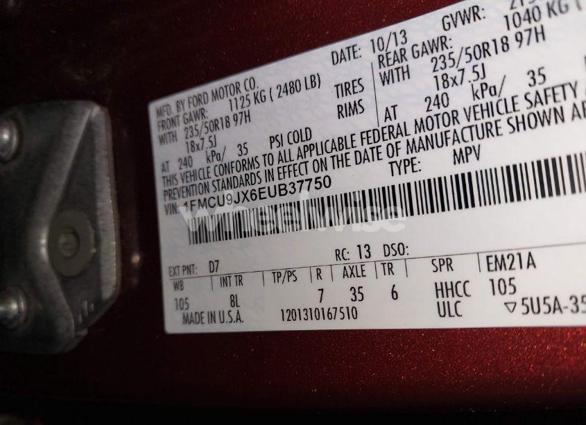 Photo 9 of 2014 Ford Escape TITANIUM (VIN 1FMCU9JX6EUB37750)