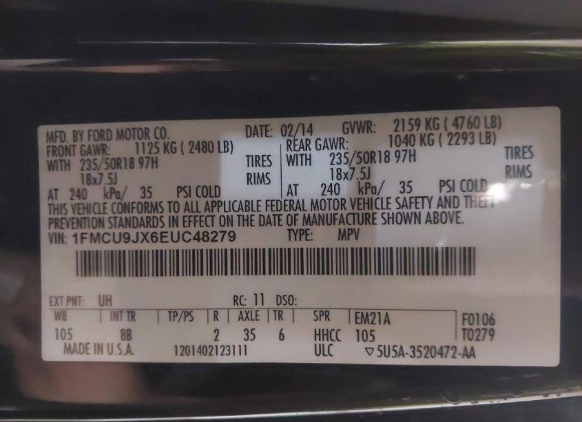 Photo 9 of 2014 Ford Escape TITANIUM (VIN 1FMCU9JX6EUC48279)