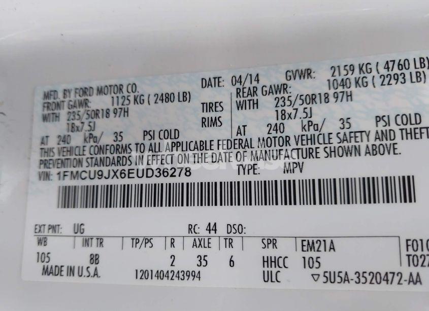 Photo 9 of 2014 Ford Escape TITANIUM (VIN 1FMCU9JX6EUD36278)