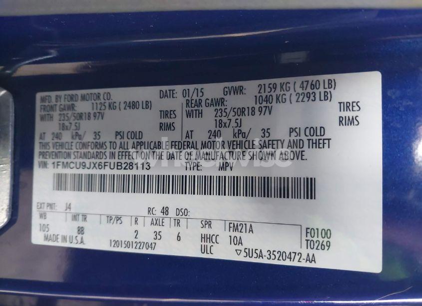 Photo 9 of 2015 Ford Escape TITANIUM (VIN 1FMCU9JX6FUB28113)