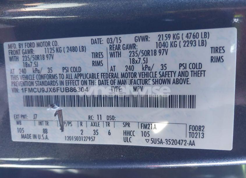 Photo 9 of 2015 Ford Escape TITANIUM (VIN 1FMCU9JX6FUB86304)