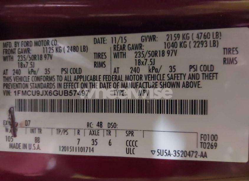 Photo 9 of 2016 Ford Escape TITANIUM (VIN 1FMCU9JX6GUB57497)