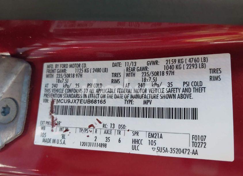 Photo 9 of 2014 Ford Escape TITANIUM (VIN 1FMCU9JX7EUB68165)