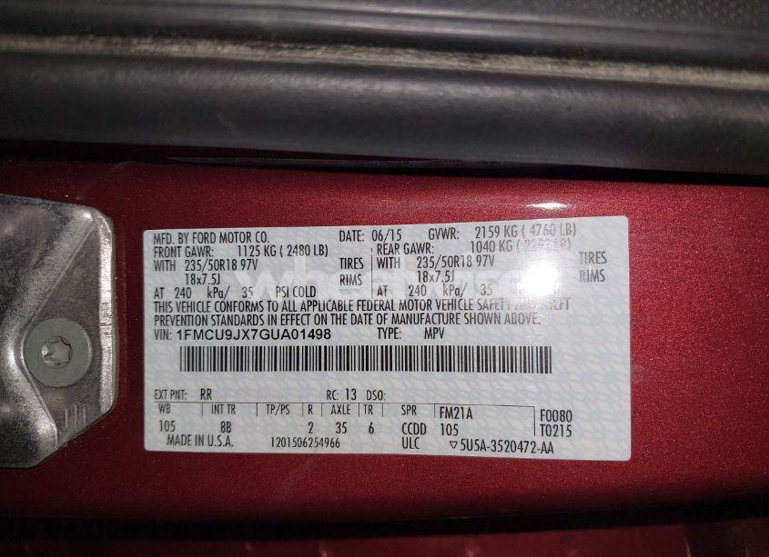 Photo 9 of 2016 Ford Escape TITANIUM (VIN 1FMCU9JX7GUA01498)