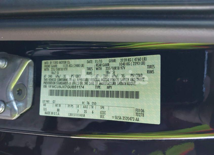 Photo 9 of 2016 Ford Escape TITANIUM (VIN 1FMCU9JX7GUB51174)