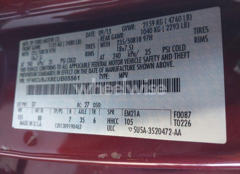 Photo 9 of 2014 Ford Escape TITANIUM (VIN 1FMCU9JX8EUB05561)