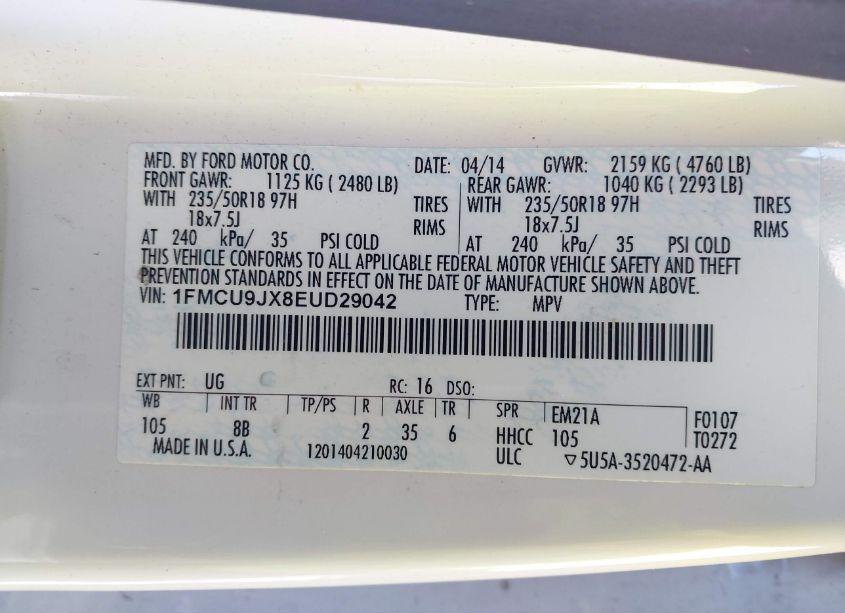 Photo 9 of 2014 Ford Escape TITANIUM (VIN 1FMCU9JX8EUD29042)