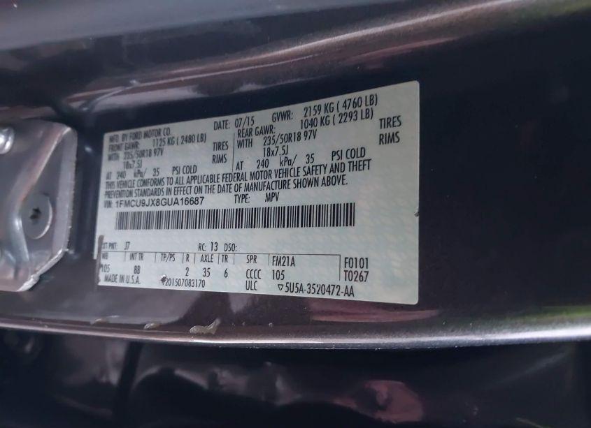 Photo 9 of 2016 Ford Escape TITANIUM (VIN 1FMCU9JX8GUA16687)