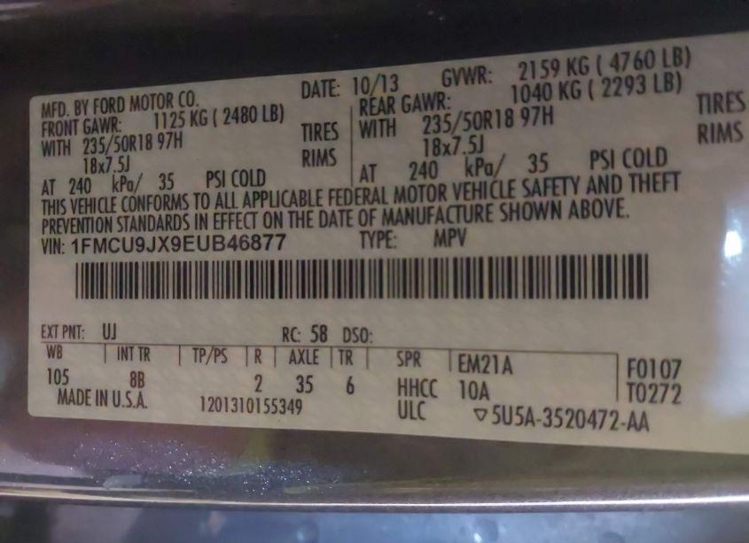 Photo 9 of 2014 Ford Escape TITANIUM (VIN 1FMCU9JX9EUB46877)