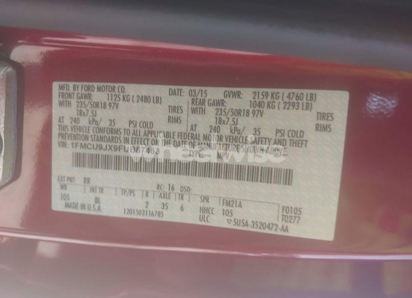 Photo 9 of 2015 Ford Escape TITANIUM (VIN 1FMCU9JX9FUB87463)