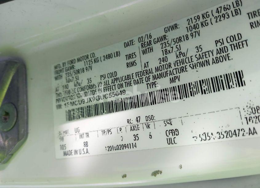 Photo 9 of 2016 Ford Escape TITANIUM (VIN 1FMCU9JX9GUC55049)