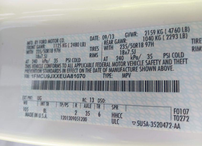 Photo 9 of 2014 Ford Escape TITANIUM (VIN 1FMCU9JXXEUA81070)