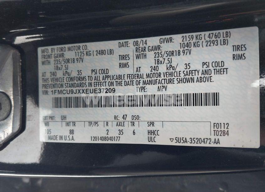 Photo 9 of 2014 Ford Escape TITANIUM (VIN 1FMCU9JXXEUE37209)