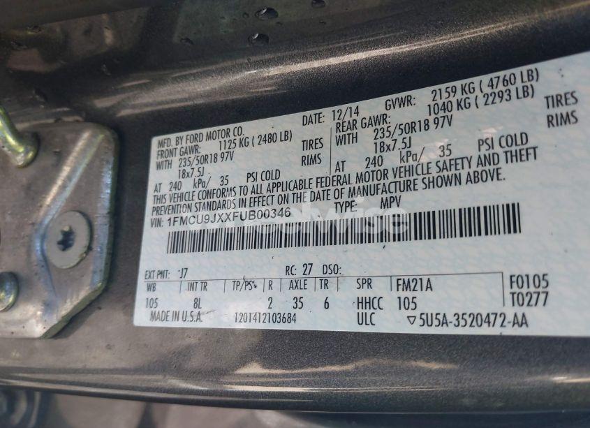 Photo 9 of 2015 Ford Escape TITANIUM (VIN 1FMCU9JXXFUB00346)