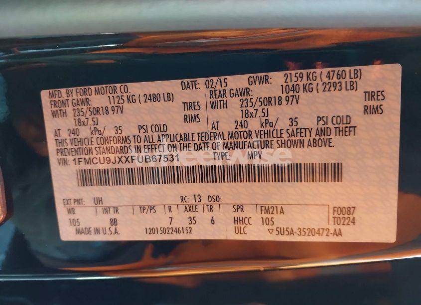 Photo 9 of 2015 Ford Escape TITANIUM (VIN 1FMCU9JXXFUB67531)