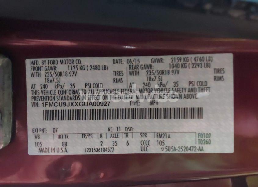 Photo 9 of 2016 Ford Escape TITANIUM (VIN 1FMCU9JXXGUA00927)